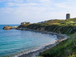 Seacoast and view of the gulf on the Guernsey island