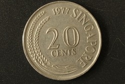 Closeup of 20 cents coin of  Singapore.