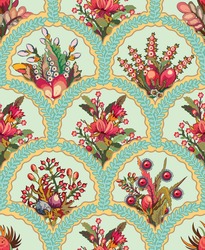 elegant oriental mughal decorative floral motif in modern color pattern design