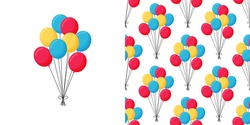 Party balloons simple vector pattern isolated on white background.