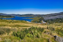 The Rocky Valley Reservoir near Falls Creek, along the Kiewa Valley Highway, Bogong Plains, Alpine National Park, Victoria, Australia
