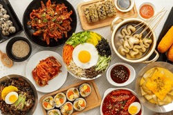 Korean foods served on a dining table. Perfect for photo illustration, article, or any cooking contents.