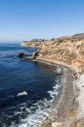 View towards Point Vincente Lighthouse and Pelican Cove in Rancho Palos Verdes California.