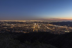 Night mountaintop view of Los Angeles and Glendale, California