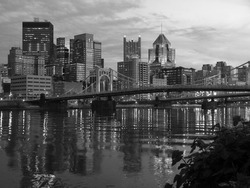 Downtown Pittsburgh Pennsylvania Bridges in black and white.