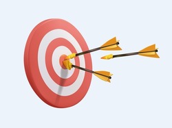 Marketing time concept. Targeting the business. Realistic 3d design red target and arrows. Vector illustration. Business Vision, big target with people, teamwork, success goal, target achievement.