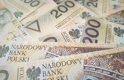 Polish money. Stack of bank note from Poland. 200 zl. Two hundred polish zloty. Polish currency close up. Money exchange. 
