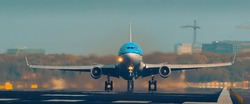 KLM plane is rotating on the runway