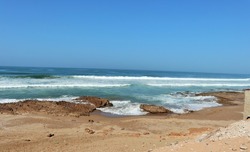 Beautiful view of moroccan atlantic coast. Atlantic sea of Agadir region from Morocco.