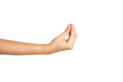 close up of Italian right hand gesture with white background.