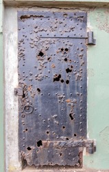 Ruins of an iron door at Battery Mendell, Fort Barry, Marin Headlands, California, USA. 