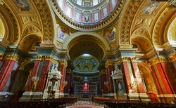 View of the interior of the St Stephen's Basilica in Budapest.