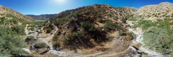 An Aerial UAV Drone Panoramic View of the Whitewater Valley and River in California