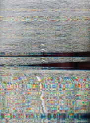 Glitch texture. Pixel noise. Damaged VCR tape. Analog TV interference. Colorful static defect grain artifacts on dark gray black abstract overlay.