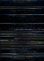 Glitch noise texture. Distortion overlay. Bad quality transmission. Blue orange lines pattern artifacts on dark black abstract poster.