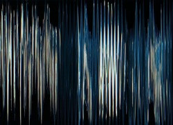 Glitch overlay. Digital noise texture. Frequency error. Distressed display. Blue white fuzzy artifact defect on dark black abstract background.