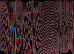 Futuristic glitch. Color digital noise. Matrix distortion. Nft art. Electronic defect. Neon red blue static pixel artifact fuzzy texture on dark black abstract background.