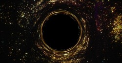 Glitter abstract wormhole. Space travel. Fantasy circle portal. Bokeh light glitz. Starry night effect. Defocused sparkling circles flickering motion on black backdrop shot on RED Cinema camera.