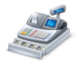 Vector illustration of cash register on white background.