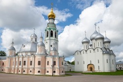 The ancient Cathedrals of the Resurrection of Christ and St. Sophia on Kremlin Square. Vologda, Russia