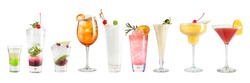 Set with cocktails on a white background. Isolated. Banner.