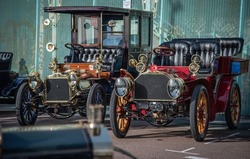 Vintage Cars from the 1900's parked up on a historic show of classic cars London to Brighton, East Sussex, UK.