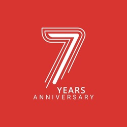 7 Year Anniversary Logo, Red Color, Vector Template Design element for birthday, invitation, wedding, jubilee and greeting card illustration.