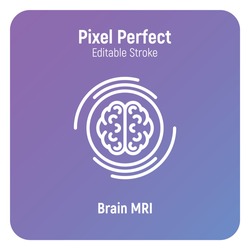 Human brain MRI scan thin line icon. Medical equipment for oncology detection. Pixel perfect, editable stroke. Vector illustration.survey.