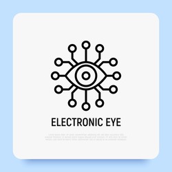 Cyber eye thin line icon, electronic eye, biotechnology, bionic eye. Modern vector illustration.