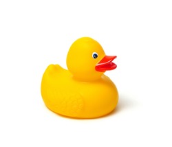 Yellow rubber duck isolated on white background