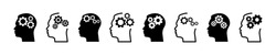 Set of head with gears vector icons. Man and cogwheel icon. Symbol think. Vector 10 Eps.