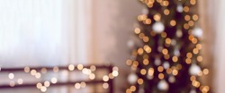 Blur, soft focus decorated Christmas tree. Bokeh