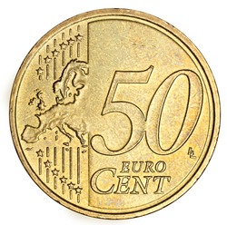 Fifty euro cent on white background