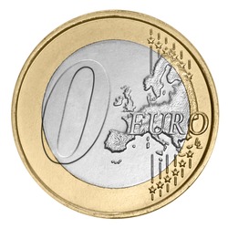 Zero euro coin on white