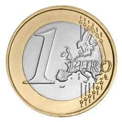 One euro coin on white