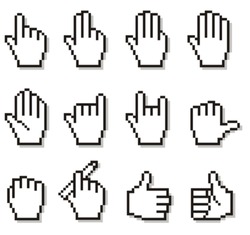 Set of unusual pixelated hand icons.