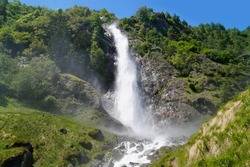 breathtaking Parcines waterfall in the Italian Alps of the Partschins region of South Tyrol (Italy, South Tyrol, Merano)