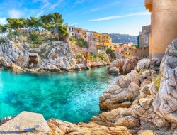Stunning sunny day over Sant'Elia village. Popular travel destination of Mediterranean sea. Location: Sant'Elia, Santa Flavia, Province of Palermo, Sicily, Italy, Europe