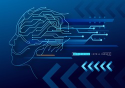 Human Big data visualization. Futuristic Artificial intelligence concept. Cyber mind and circuit board human brain. Concept illustration Electronic chip in form of human brain in electronic cyberspace