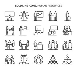 Human resources, bold line icons. The illustrations are a vector, editable stroke, 48x48 pixel perfect files. Crafted with precision and eye for quality.