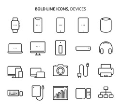 Devices, bold line icons. The illustrations are a vector, editable stroke, 48x48 pixel perfect files. Crafted with precision and eye for quality.