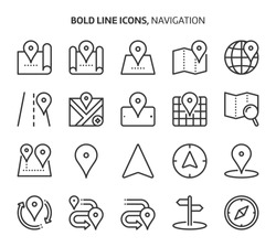 Navigation, bold line icons. The illustrations are a vector, editable stroke, 48x48 pixel perfect files. Crafted with precision and eye for quality.