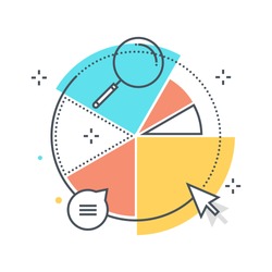 Color line, statistics, piechart concept illustration, icon, background and graphics. The illustration is colorful, flat, vector, pixel perfect, suitable for web and print. It is stokes and fills.