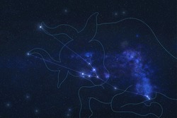 Taurus Constellation stars in outer space. Zodiac Sign Taurus constellation in lines. 