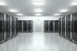 Modern network and telecommunication technology computer concept: server room in datacenter