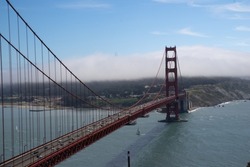 Golden Gate bridge in San Francisco, California, USA. A suspension bridge spanning the Golden Gate, the one-mile-wide strait connecting San Francisco Bay and the Pacific Ocean. A tourist attraction