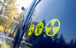 Warning radiation sign, bio-hazard sign and warning sign.
