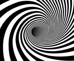 Vector shaded 3D illustration of tunnel vortex view with geometrical hypnotic black and white flowing inside a hole. 