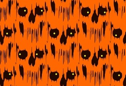 Vector seamless pattern of vertical motion blur smear skull on orange background for Halloween templates or cards background.