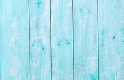 Vintage Light Cyan Rustic Wood Background. Old painted wooden table with shabby paint. Beautiful Abstract Isolated Texture With Space For Design. Delicate Turquoise Empty Surface